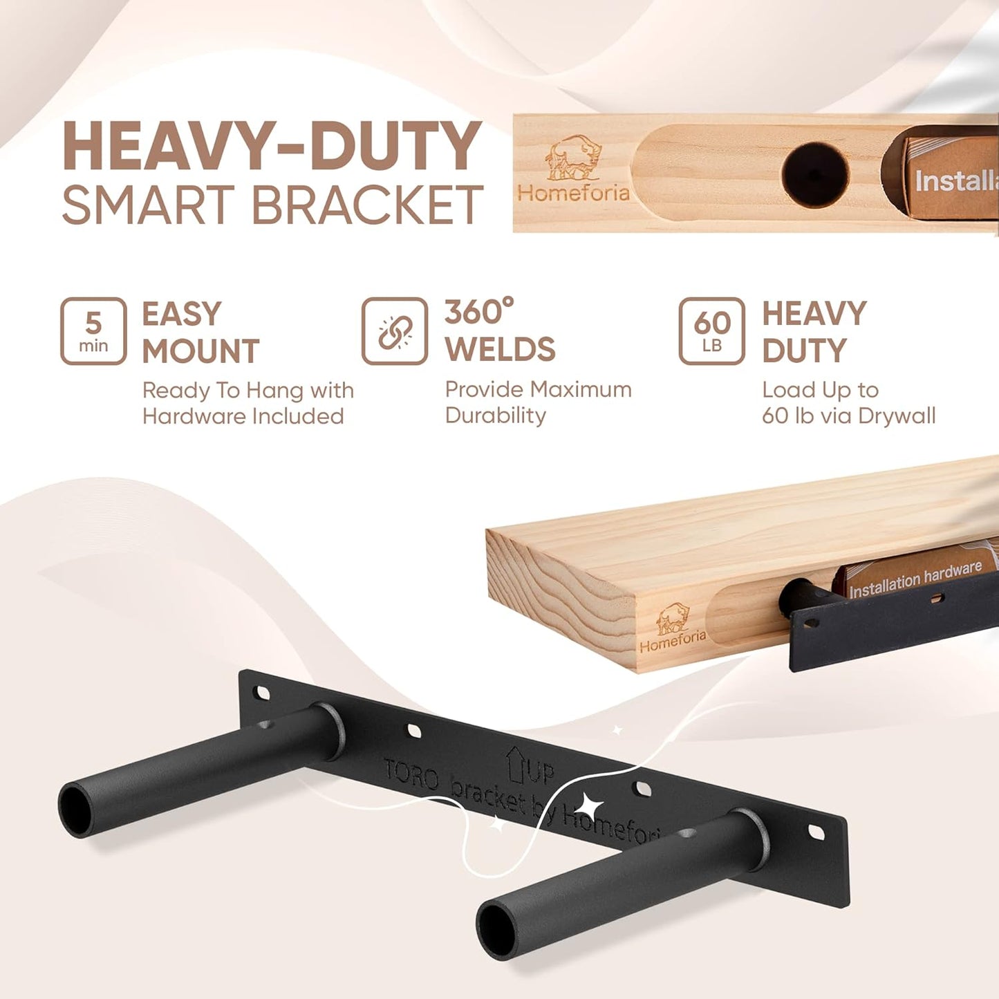 Homeforia 16 inch Oak Floating Shelf, High End Solid Real Wood 16inch Small Floating Shelves for Wall Mounted, Honey Oak Wooden 16in Floating Shelves, Heavy Duty Bracket, 16 X 6.5 X 1.75 in, Set of 4