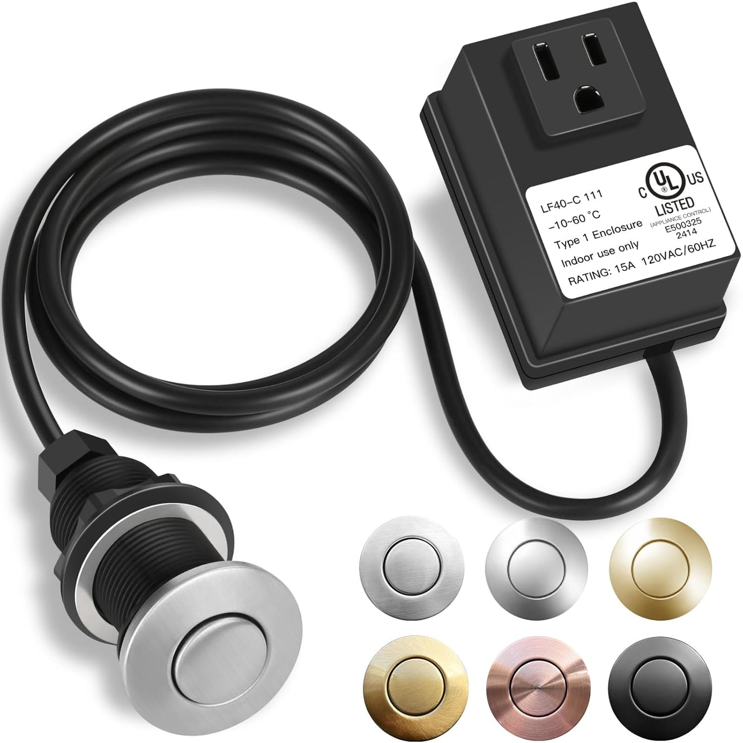 Garbage Disposal Air Switch Kit, UL Certified Professional Garbage Disposal Switch Button Power Module, Sink Top Waste Disposer On/Off Switch