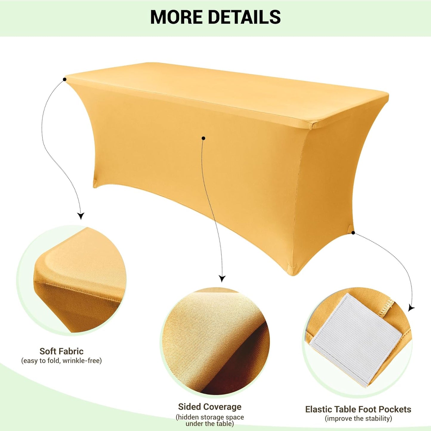 Obstal 8Ft Stretch Spandex Table Cover for Standard Folding Tables - 2 Pack Universal Rectangular Fitted Tablecloth for Party, Banquet, Events, Trade Show (Gold, 96L x 30W x 30H Inches)
