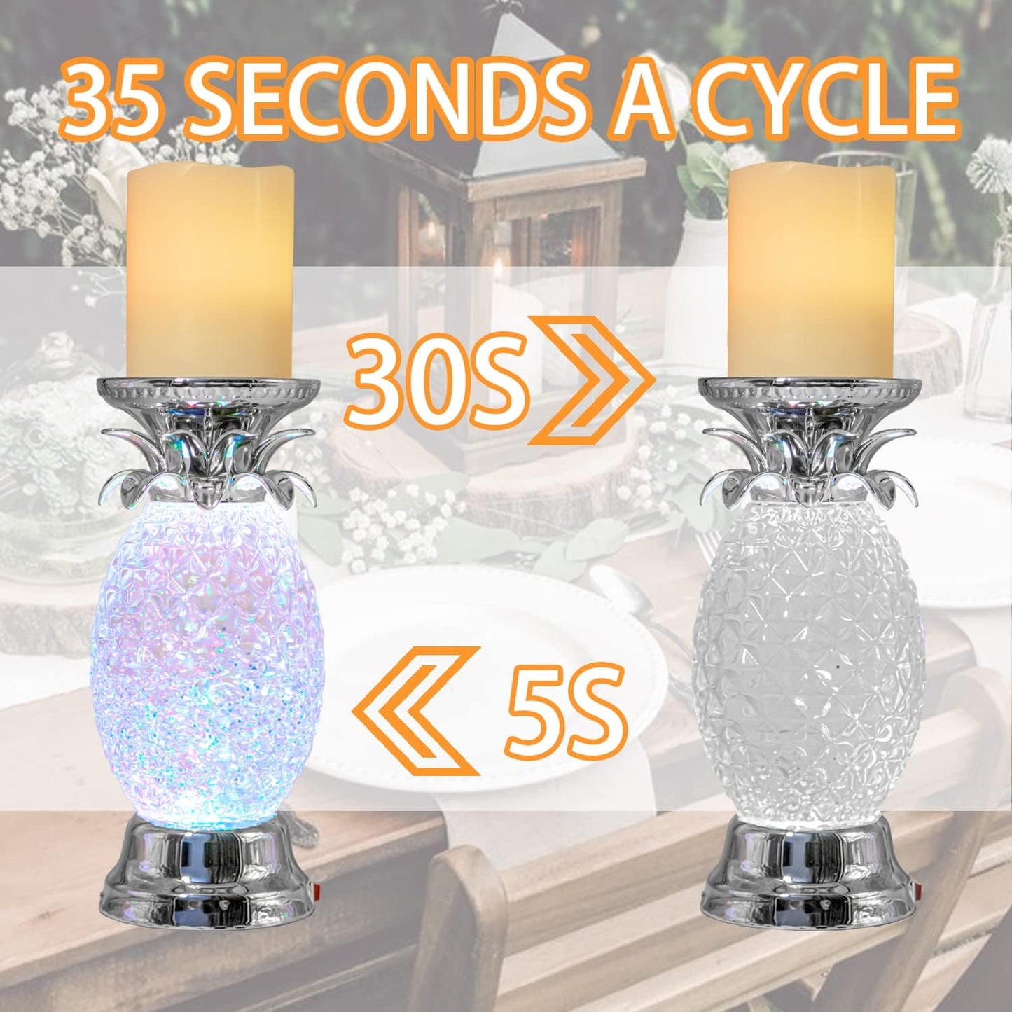 YAKii 9.5" Pineapple LED Color Changing Shine Lamp,Swirling Water Waves Lamp Kid Safe Battery/USB Cable Operated,Table Lamp Candle Holder Table Decoration Silver(Pack of 2)