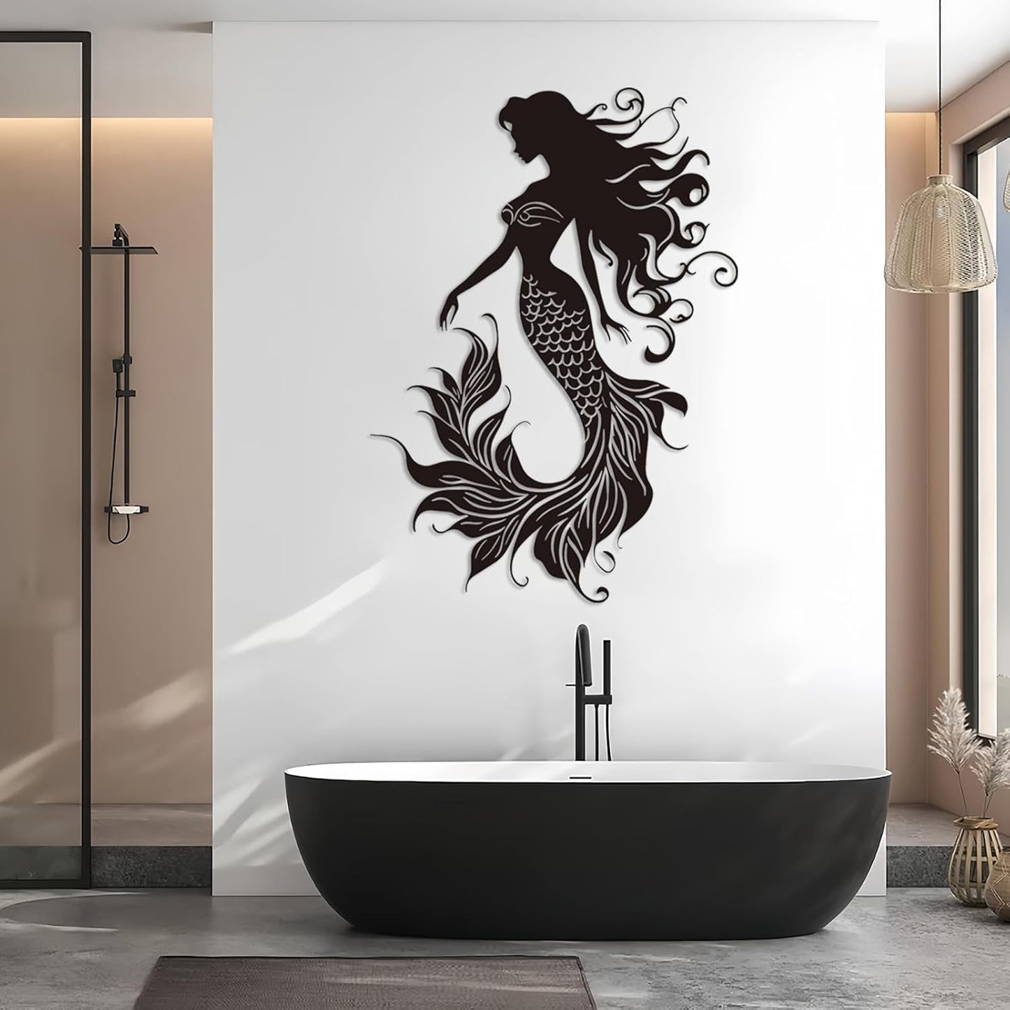 Veplsur Mermaid Metal Wall Art, Metal Mermaid Wall Decor, Marine Biology Wall Decor, Ocean Wall Art, Nautical Wall Hanging, Beach Hanging for Bathroom Bedroom (White, 30"x21"|76x54cm)