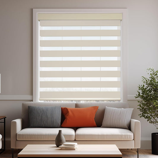 HESTIA Cordless Zebra Blinds Light Filtering Roller Shades UV Blocking Blackout Privacy Indoor Window Shades for Home Office Day and Night, Beige,35" W x 48" H