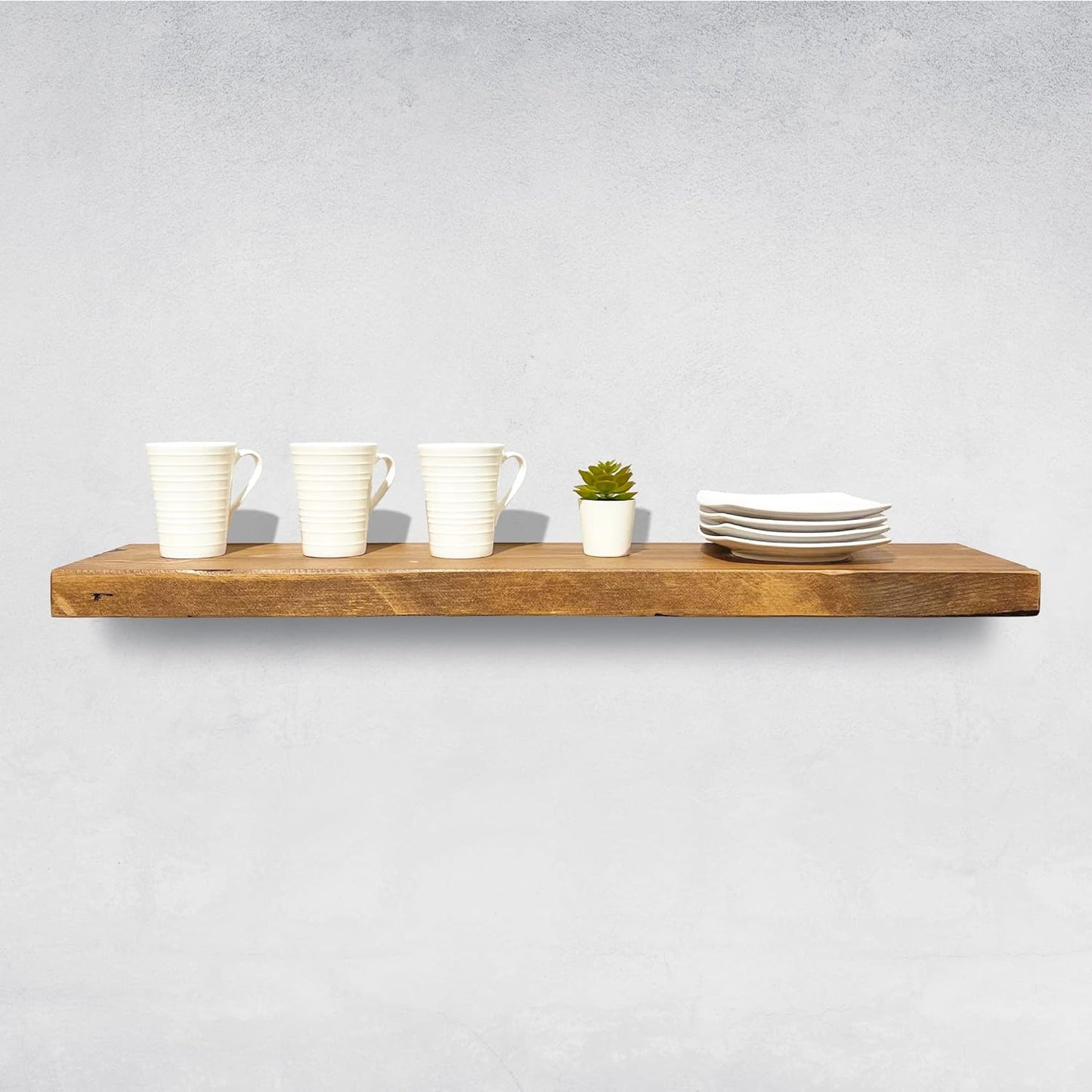 URBANDI, Rustic Floating Shelves, Set of 2, Hidden Bracket, Solid Wood, Heavy Duty, Wall Mounted Shelves, (Brown, 48Wx12D)