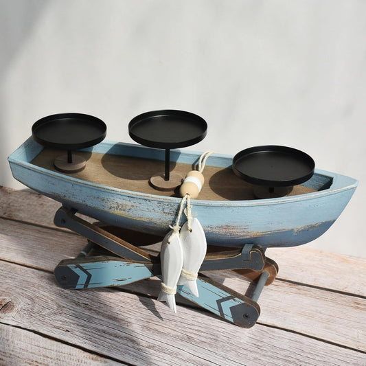 Nautical Votive Candle Holder, Ocean Themed Farmhouse Boat Candle - Marine Beach Style Handmade Decor for Home, Office, Housewarming Gifts