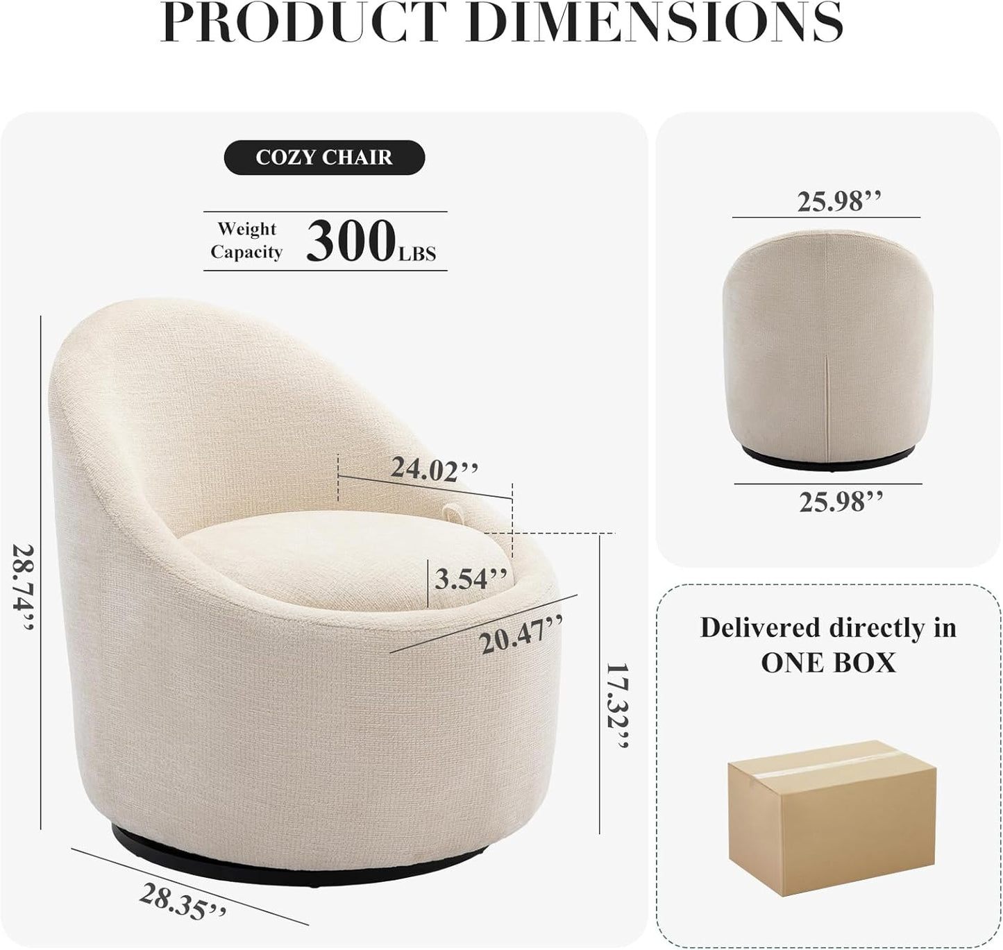 COLAMY Swivel Accent Chair Set of 2, 360° Swivel Round Chair with Hidden Storage, Modern Small Barrel Armchair for Living Room/Bedroom, Beige