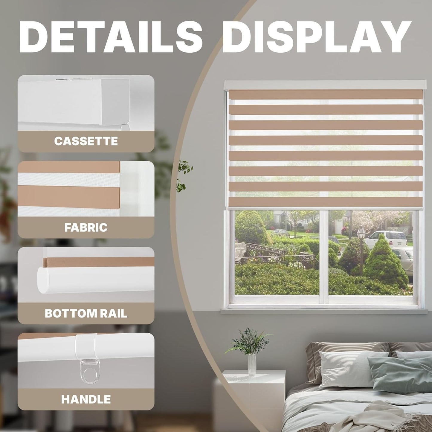 HESTIA Cordless Zebra Blinds Light Filtering Roller Shades UV Blocking Blackout Privacy Indoor Window Blind for Home Office Day and Night, Beige,30" W x 54" H