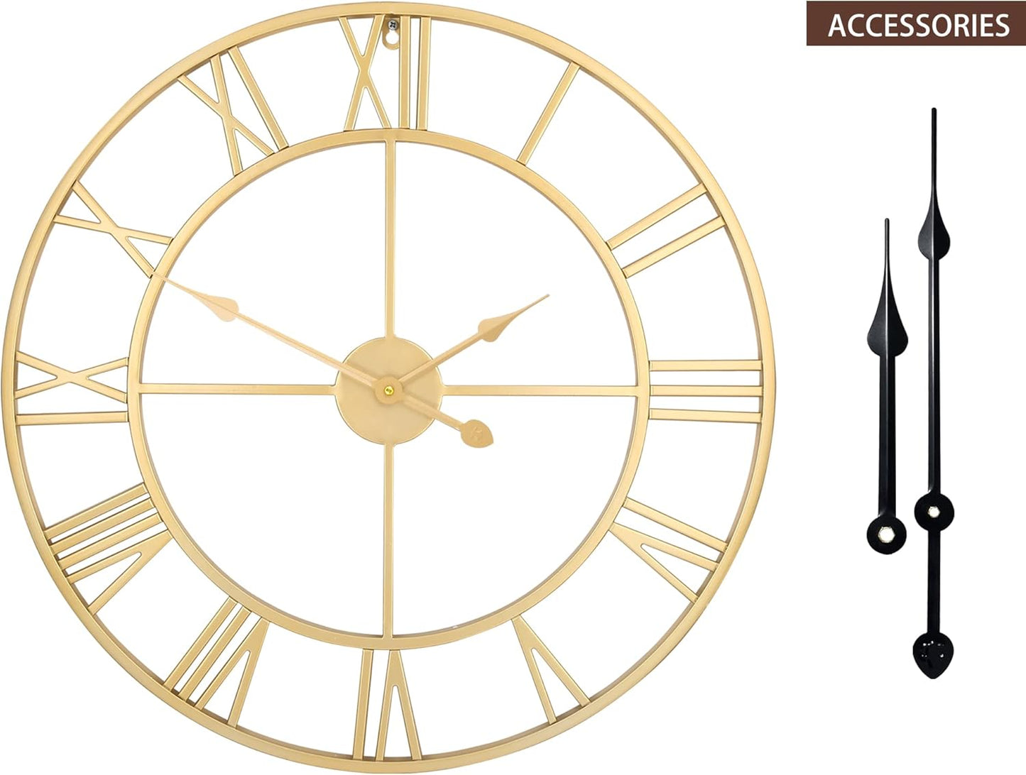 LEIKE Large Modern Wall Clocks,32" Gold Metal,Rustic,Round,Nearly Silent,Little Ticking,Battery Operated Roman Numerals Clock for Living Room/Bedroom/Kitchen Wall Decor-(Gold, 80cm)