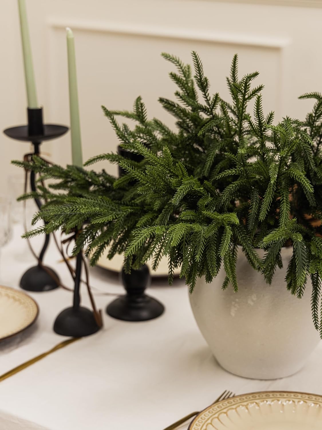 MISSPIN 12 Pcs 19.5 Inches Christmas Norfolk Pine Branches, Norfolk Pine Artificial Christmas Branches DIY Crafts Faux Pine Branches for Xmas Indoor Outdoor Home Decor