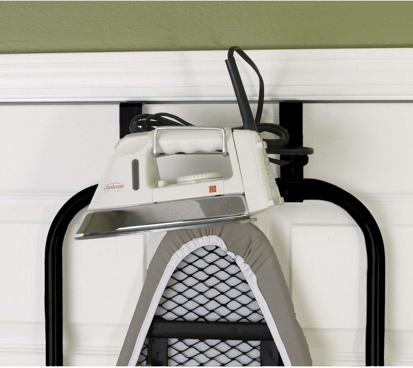 Household Essentials Over-The-Door Ironing Board with Iron Holder | Compact, Self-Closing Design with Cotton Cover and Padding | Space-Saving Ironing Board for Dorms, Apartments, and Small Spaces