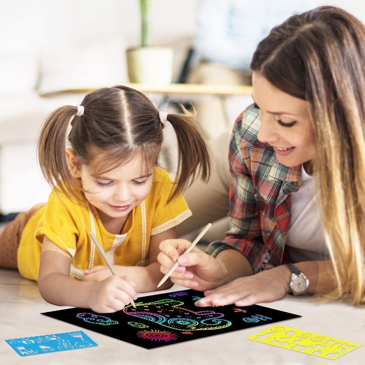 ZMLM Scratch Rainbow Art Paper Set - 100Pcs Magic Scratch Off Art Craft Supplies Kits for Kids Girls Boys Black Scratch Notes Sheet Doodle Pad for Fun DIY Toy Party Favors Christmas Birthday Gift