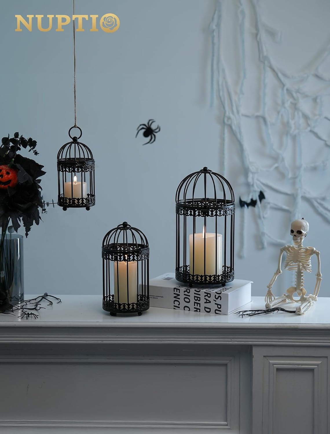 NUPTIO Vintage Bird Cage Decor: Decorative Bird Cage Candle Holder for Table - Hanging Metal Small Birdcage Tealight Votive Holders for Christmas Bridal Shower Centerpiece 6 Inch H