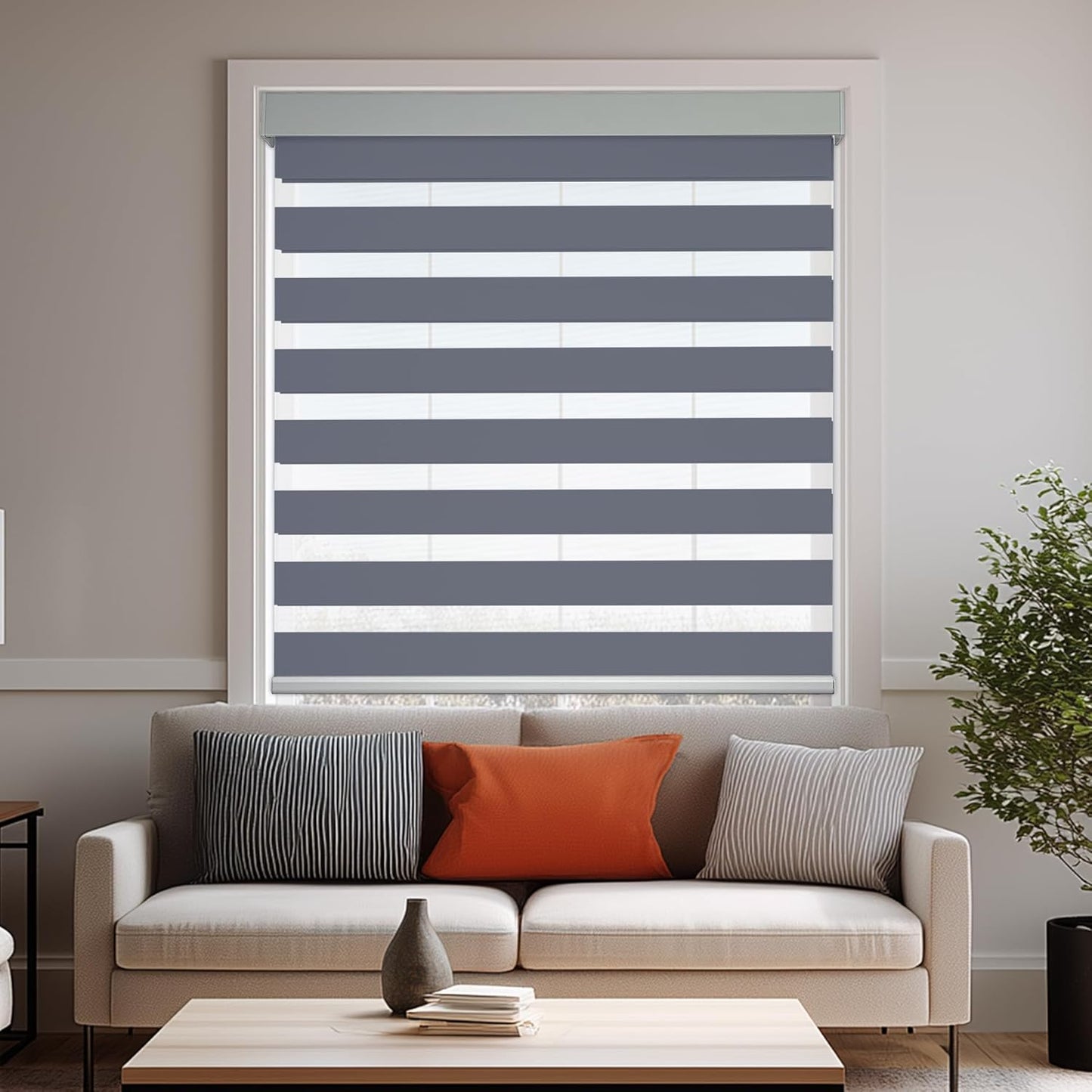 HESTIA Cordless Zebra Blinds Light Filtering Roller Shades UV Blocking Blackout Privacy Indoor Window Blind for Home Office Day and Night, Blue Grey,39" W x 54" H