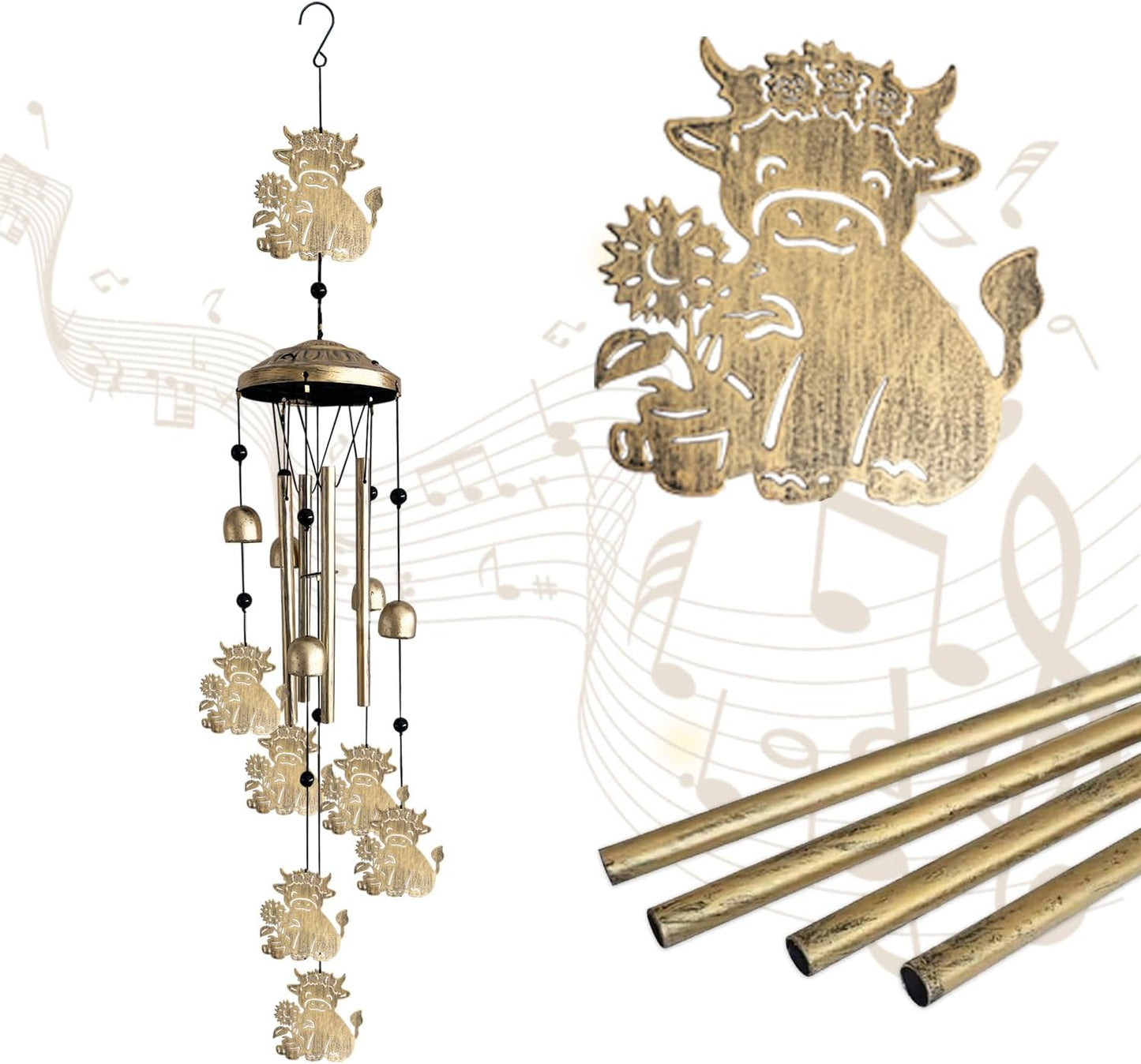 Highland Cow Wind Chimes for Outside,Metal Highland Cow Decor Windchimes Indoor/Outdoor Garden Patio Yard Home Decoration,Gifts for Men Women,Mom Grandma Wife Friends Birthday, Sympathy Memorial