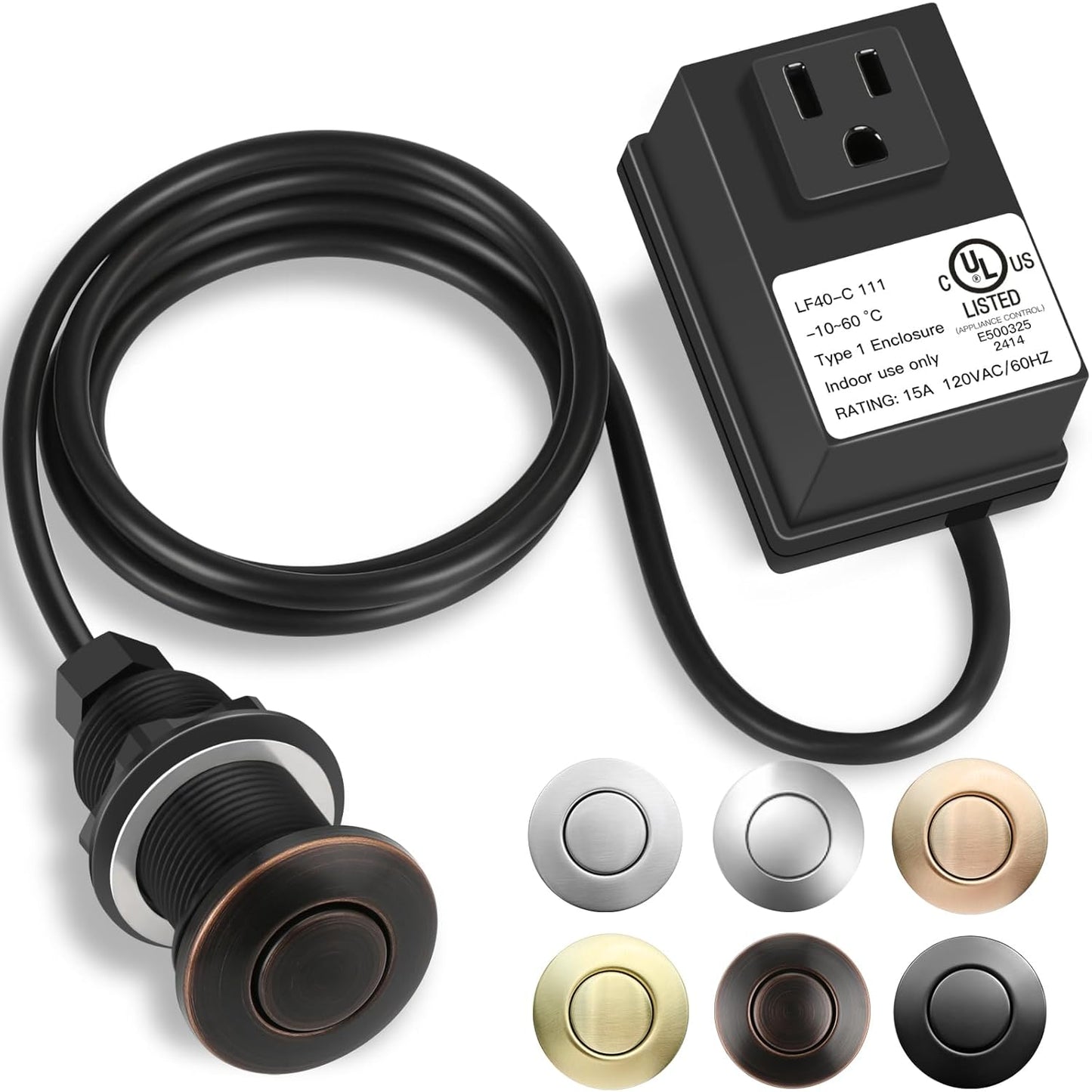 Garbage Disposal Air Switch Kit, UL Certified Professional Garbage Disposal Switch Button Power Module, Sink Top Waste Disposer On/Off Switch