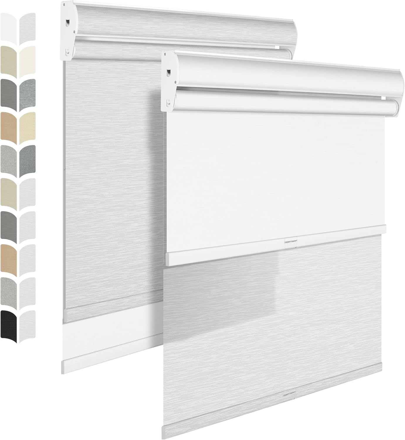 BERISSA Cordless Dual Roller Shades with Cassette Valance,Double Window Shades Blackout and Light Filtering Shades,Day and Night Roller Shades for Home Office Door.Striped Jacquard White.35 W x 80" H