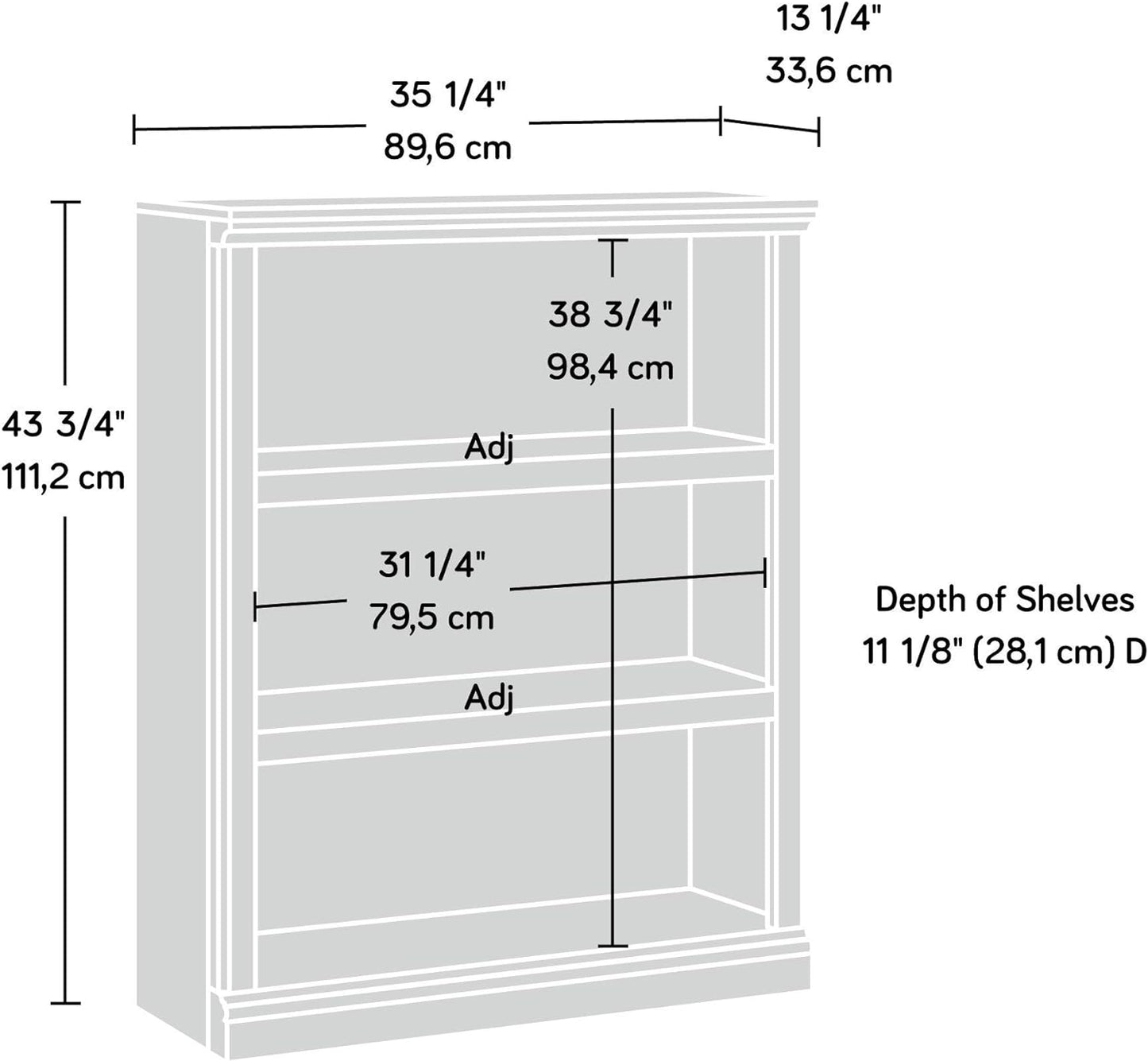 Sauder Miscellaneous Storage 3-Shelf Bookcase/ book shelf, Chalked Chestnut finish