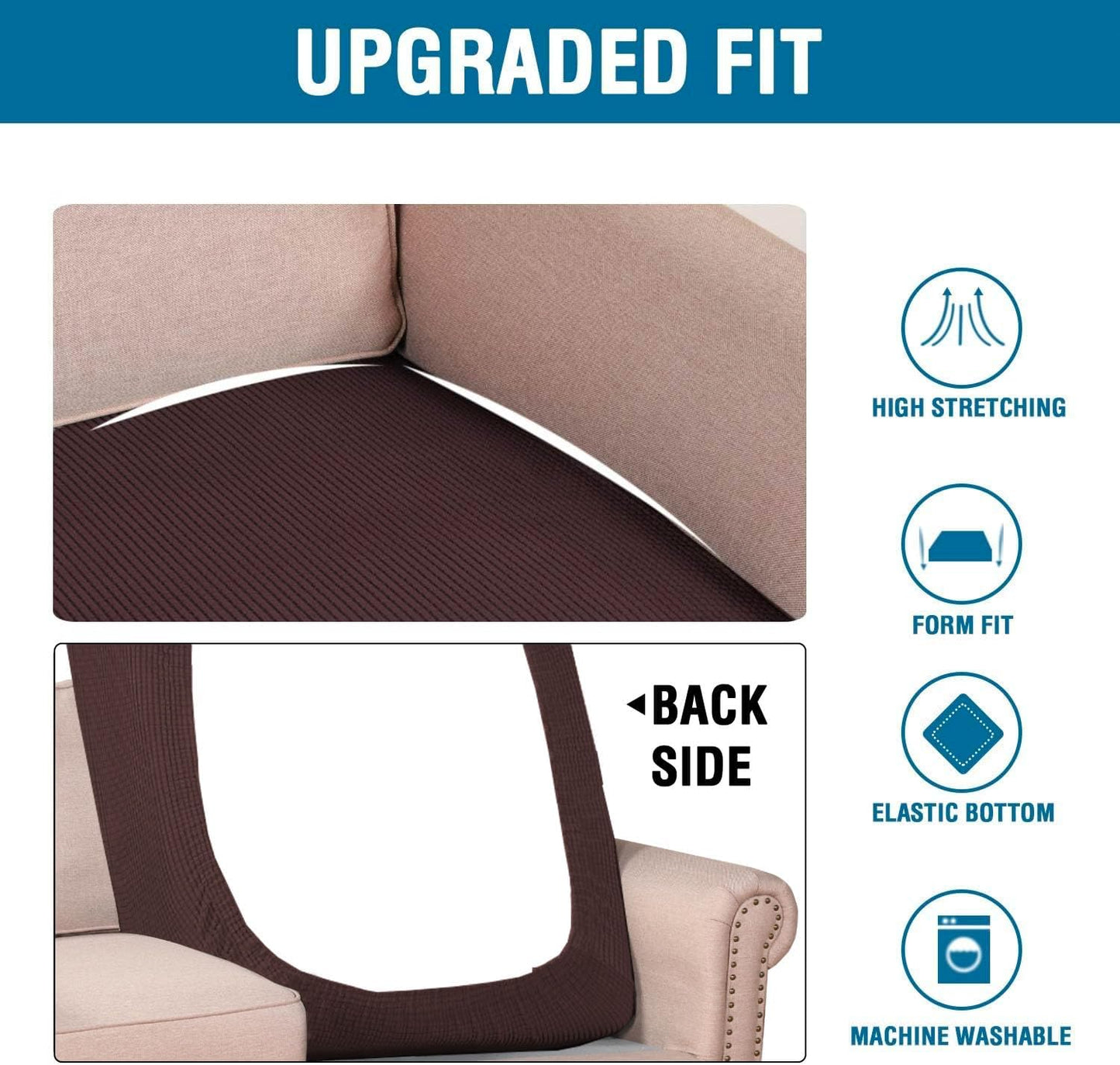 H.VERSAILTEX Super Stretch Individual Chaise Cover Sectional Couch Covers for L Shaped Sofa Both Left/Right Featuring Thick Jacquard Textured Twill Fabric (1 Piece Chaise Cover, Chocolate)