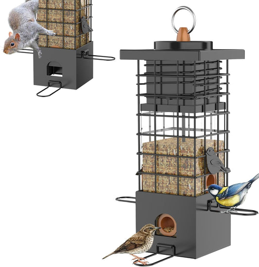 KRUOO Metal Squirrel Proof Bird Feeder for Outdoors Hanging,Wild Bird Feeders for Outside, 2.5 lb Capacity