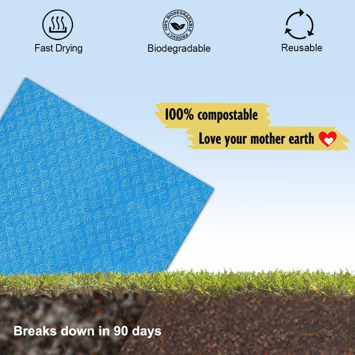 Swedish Dishcloths, Reusable Soft Kitchen Towels, Absorbent Sponge Cleaning Cloths, Washable Quick Drying, 6 Pack, Assorted