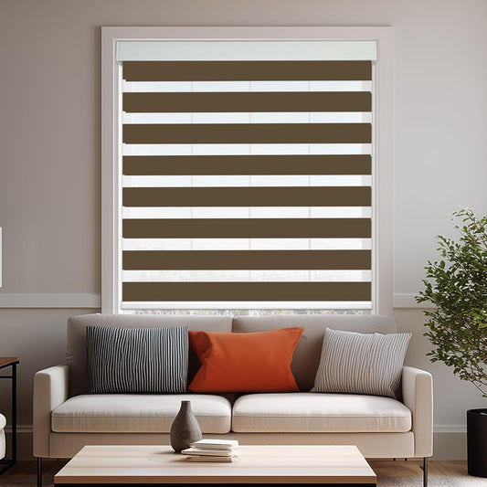 HESTIA Cordless Zebra Blinds Light Filtering Roller Shades UV Blocking Blackout Privacy Indoor Window Shades for Home Office Day and Night, Brown,33" W x 60" H