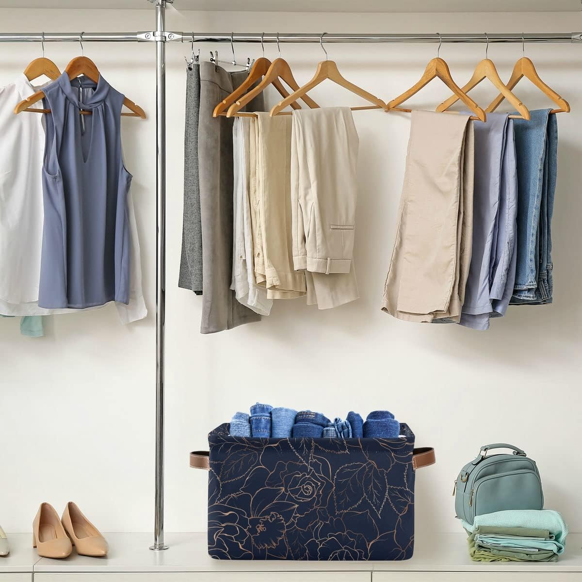 susiyo Foldable Storage Bins Storage Cubes Bin Baskets for Shelves with Handles Decorative Fabric Storage Baskets for Organizing Shelves Closet Nursery Home Toys 1 Pack，Navy Blue