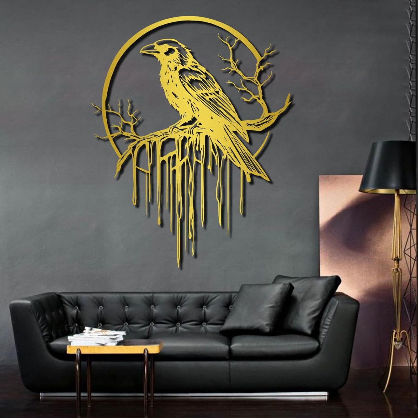 Crow Metal Wall Decor, Raven Wall Art, Large Gothic Raven Decor Hangings, Bird Wall Decor, Metal Tree Branch Decor, Ravens Sign, Raven Art for Living Room (Black, 31"x25" | 80x64cm, metal wall art)