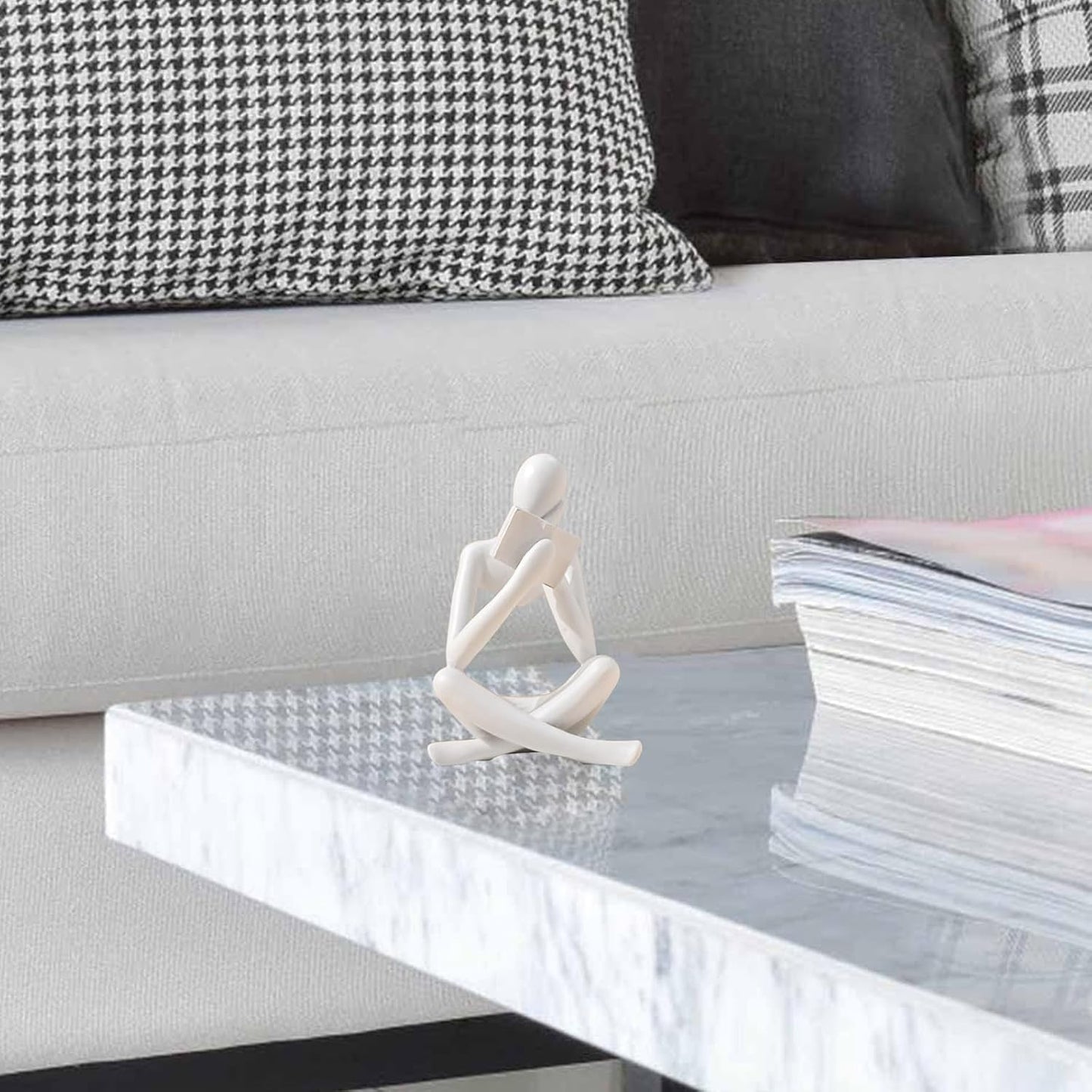 Bookshelf Decor Thinker Statue - Abstract Style Thinker Sculptures Modern Aesthetic Figurine Decoration Statues for Home Decor-Right Thinking-White