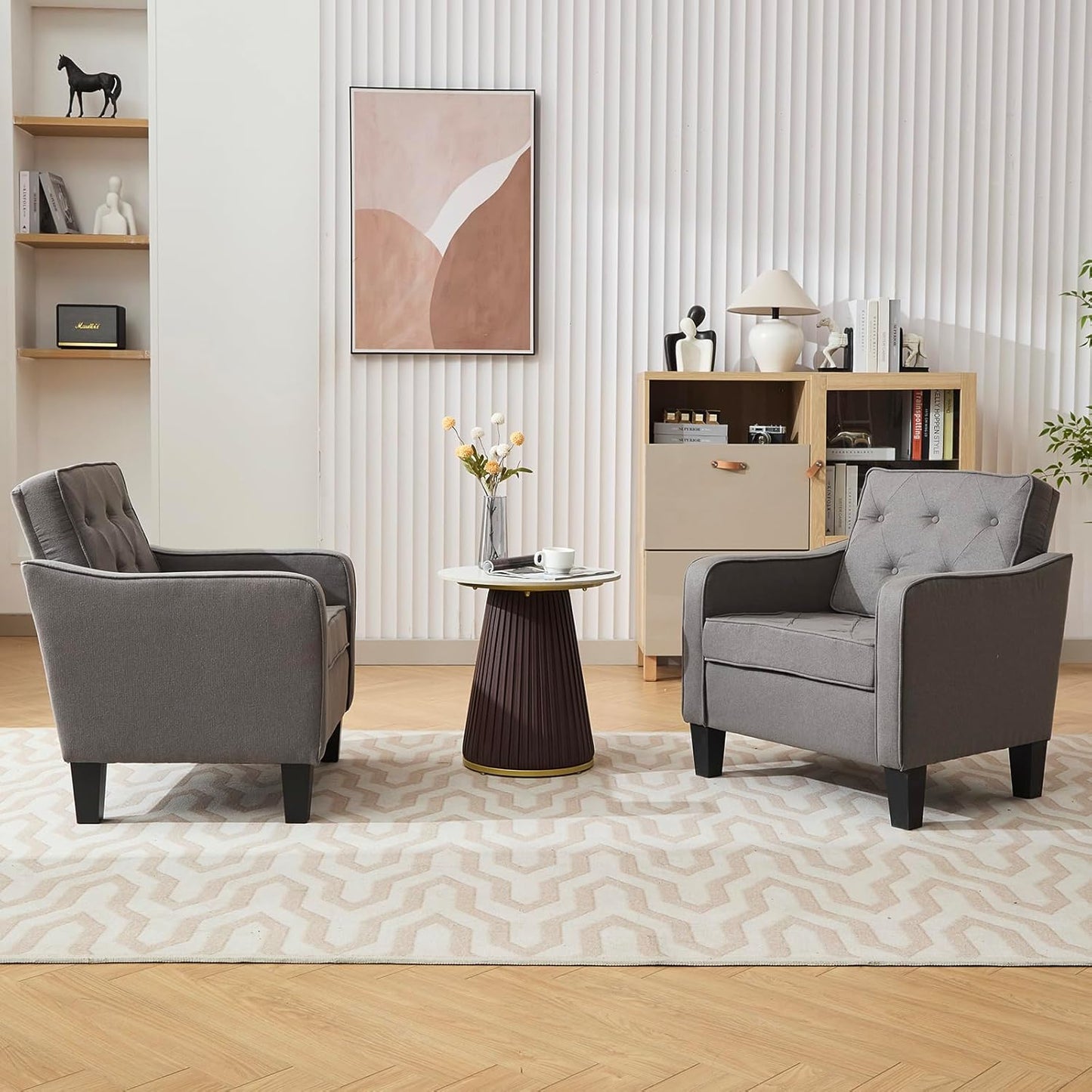 STHOUYN Living Room Chairs Accent Chairs Set of 2, Waiting Room Arm Chairs, Reading Chairs for Bedroom Comfy Club Chair Tufted, Office Small Space (2, Grey)
