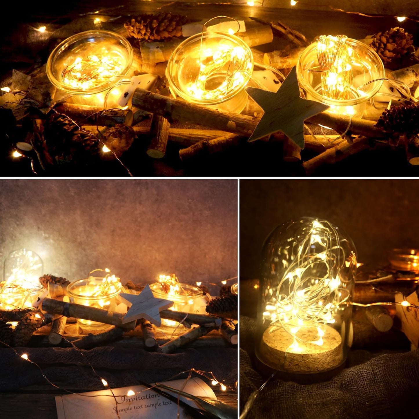 [6-Pack] 7Feet Starry String Lights,Fairy String Lights 20 Micro Starry LEDs On Copper Wire, 2pcs CR2032 Batteries Included,For Wedding Centerpiece,Party,Christmas Table Decor(Copper Warm White)