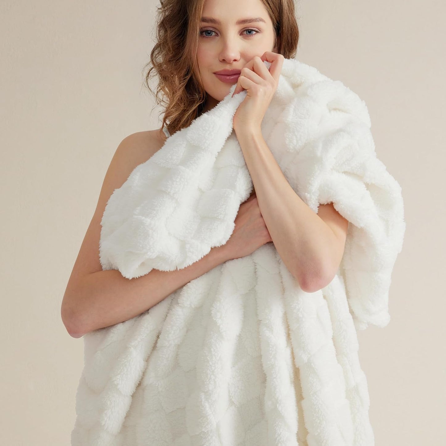 Bedsure GentleSoft California King Blanket for Bed - Super Soft Cozy Blankets for Women Men Girls, Large Fuzzy Fleece Throw for Bedroom Decor, White, 102x96 Inches