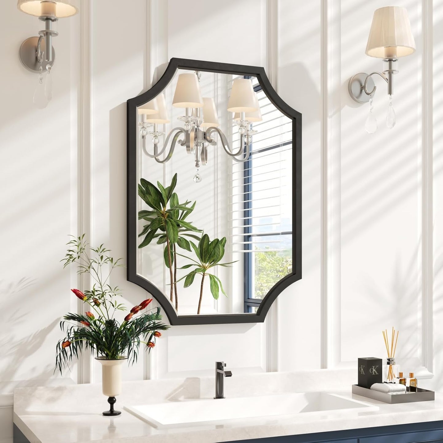 Kelly Miller 20"x28" Scalloped Black Bathroom Mirror for Wall Mount, Home Mirror