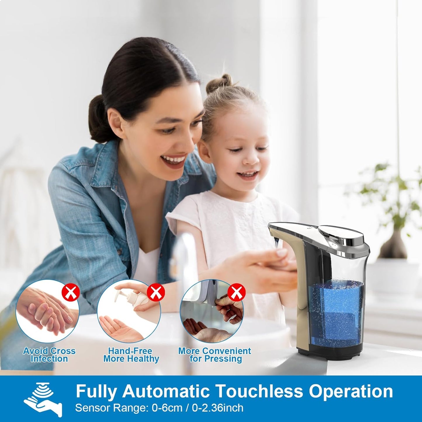 Automatic Soap Dispenser, Touchless Dish soap Dispenser 17oz/500ml with Upgraded Infrared Sensor, 5 Adjustable Soap Dispensing Levels, Liquid Hand soap Dispenser for Bathroom & Kitchen