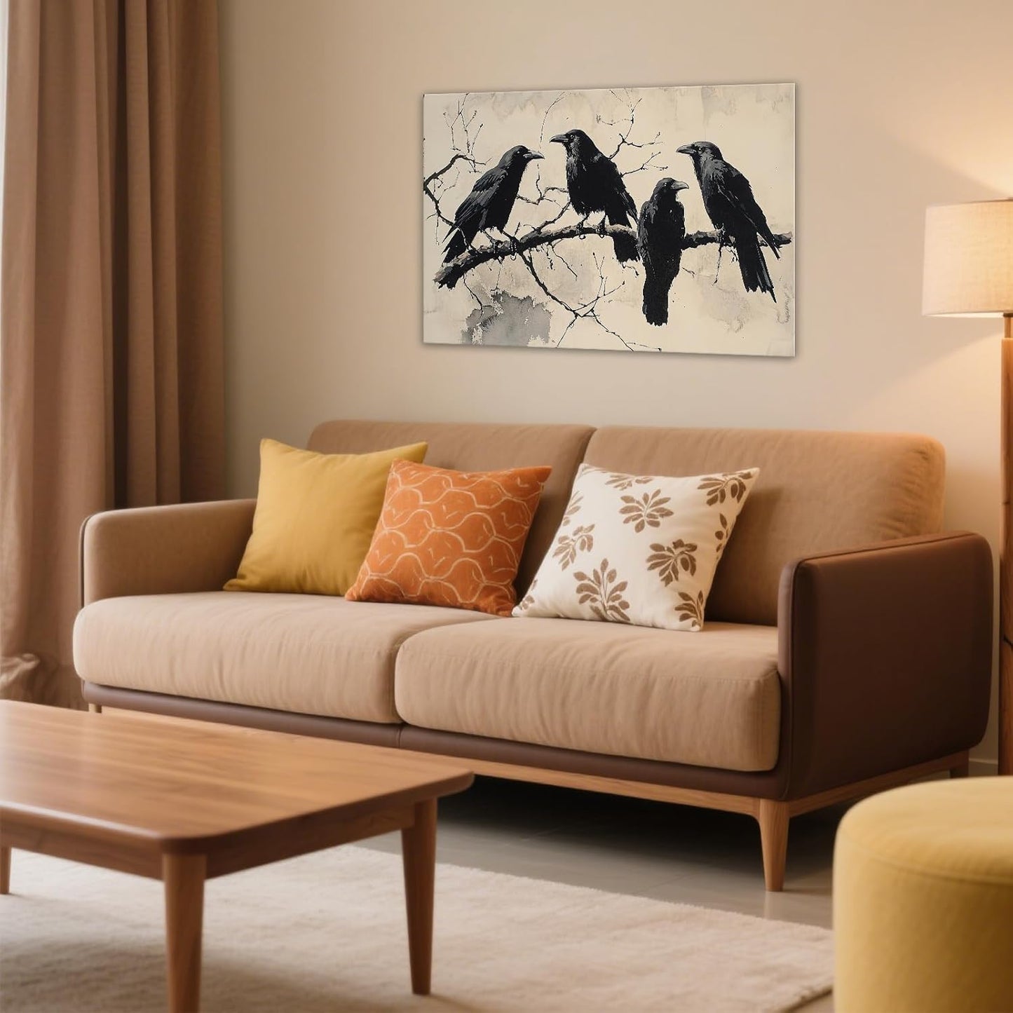 OAAPITI Birds Canvas Wall Art Black Couple Crow Picture Print Vintage Gothic Raven Artwork for Living Room Halloween Home Wall Decor(Artwork-9,16"x24")