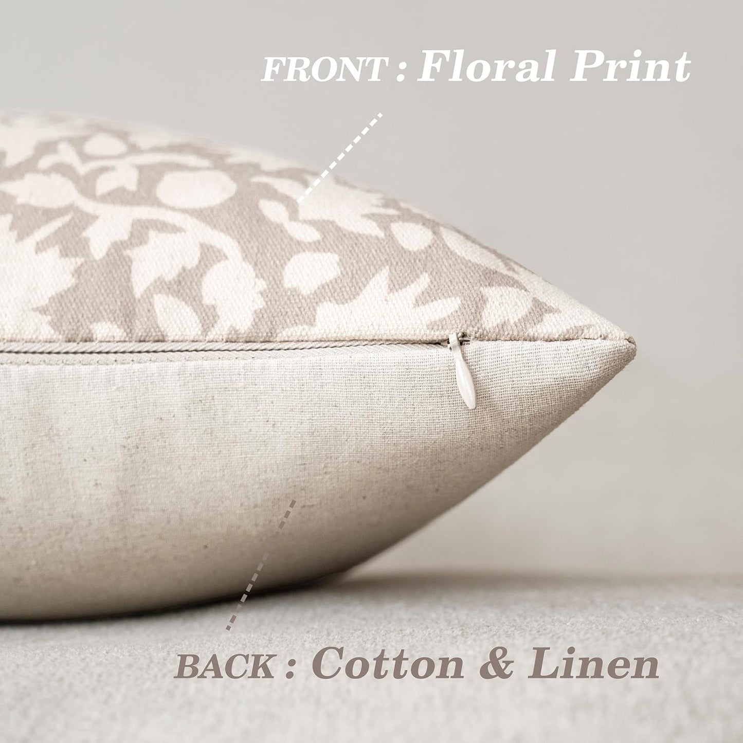 Foindtower Set of 2 Decorative Neutral Floral Throw Pillow Covers Accent Farmhouse Cushion Covers Boho Vintage Pillowcase for Couch Sofa Bedroom Living Room Home Decor Outdoor,18×18 Inch,Ivory Beige