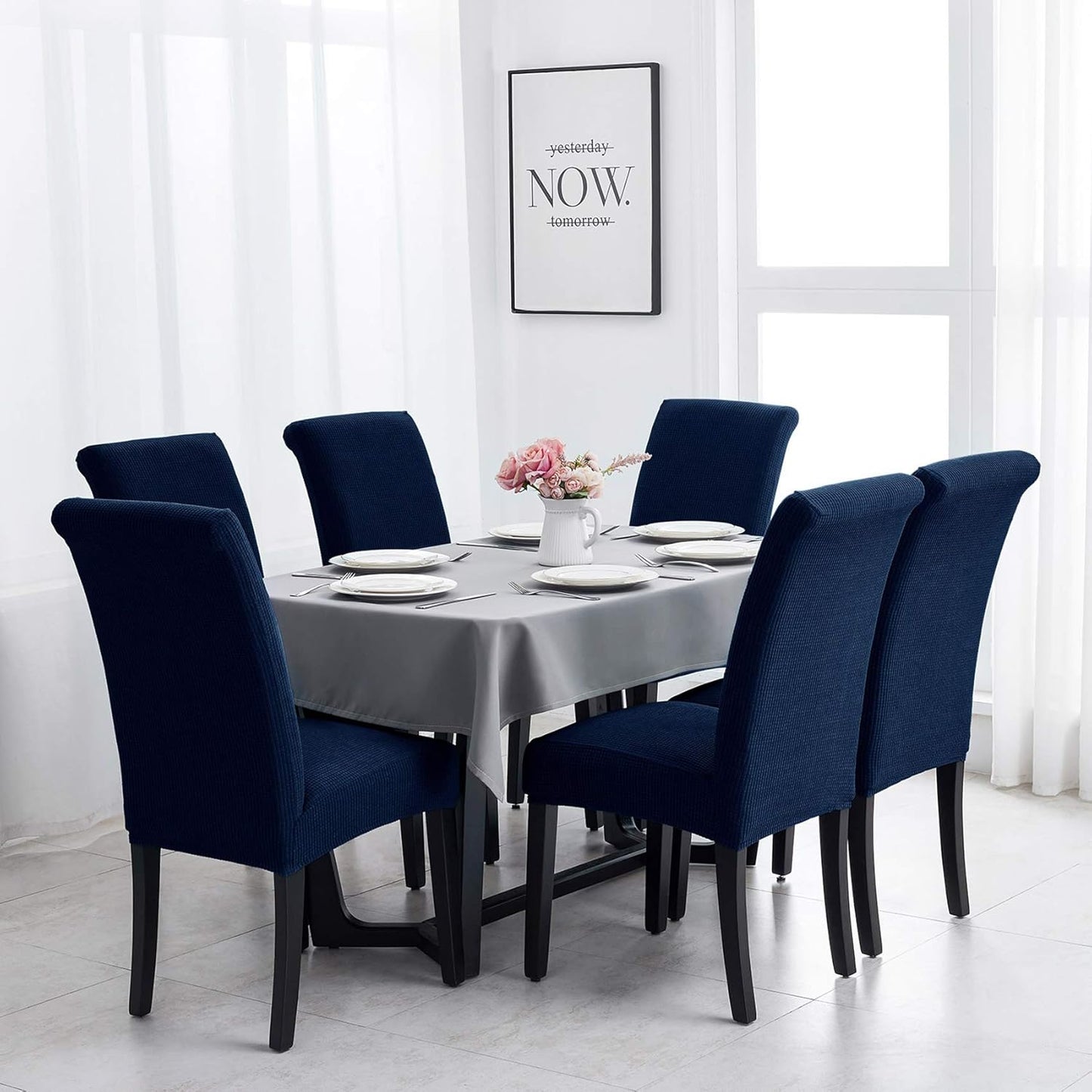 Joccun Chair Covers for Dining Room Set of 2,Dining Chair Slipcovers Stretch Dining Room Chair Covers Seat Protector,Washable Parsons Chair Cover for Home,Hotel,Banquet(Navy,2 Pack)