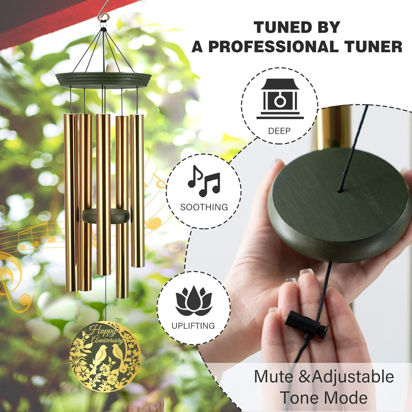 ASTARIN Happy Anniversary Wind Chimes Personalized, Deep Tone Wind Chimes for Memory Day, for Couple Friends Wife Husband, Marriage Keepsake Gift Ideas