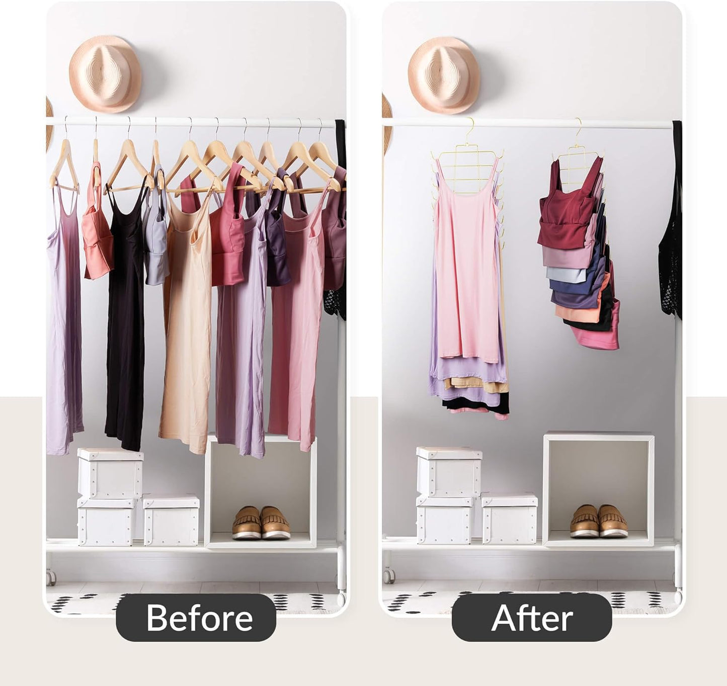 ZEDODIER 4 Pack Space Saving Bra Hangers, Non-Slip Tank Top Hanger, Closet Organizers and Storage for Camisoles Tank Tops Bras Ties Swimsuits Strappy Dress, Gold