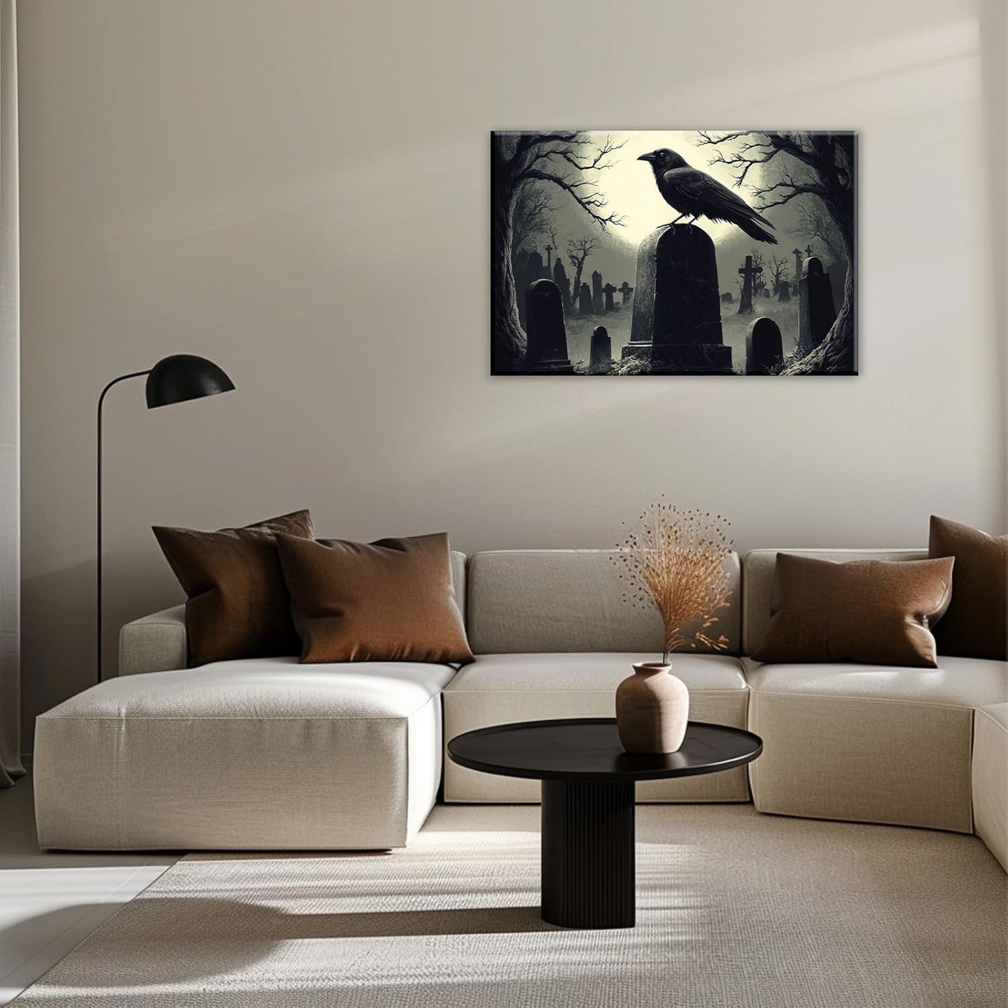 Crow Canvas Wall Art Gothic Black Bird On Branch Painting Print Spooky Forest Full Moon Scenery Poster Artwork Framed Halloween Home Decor(Artwork-3,12"x18")