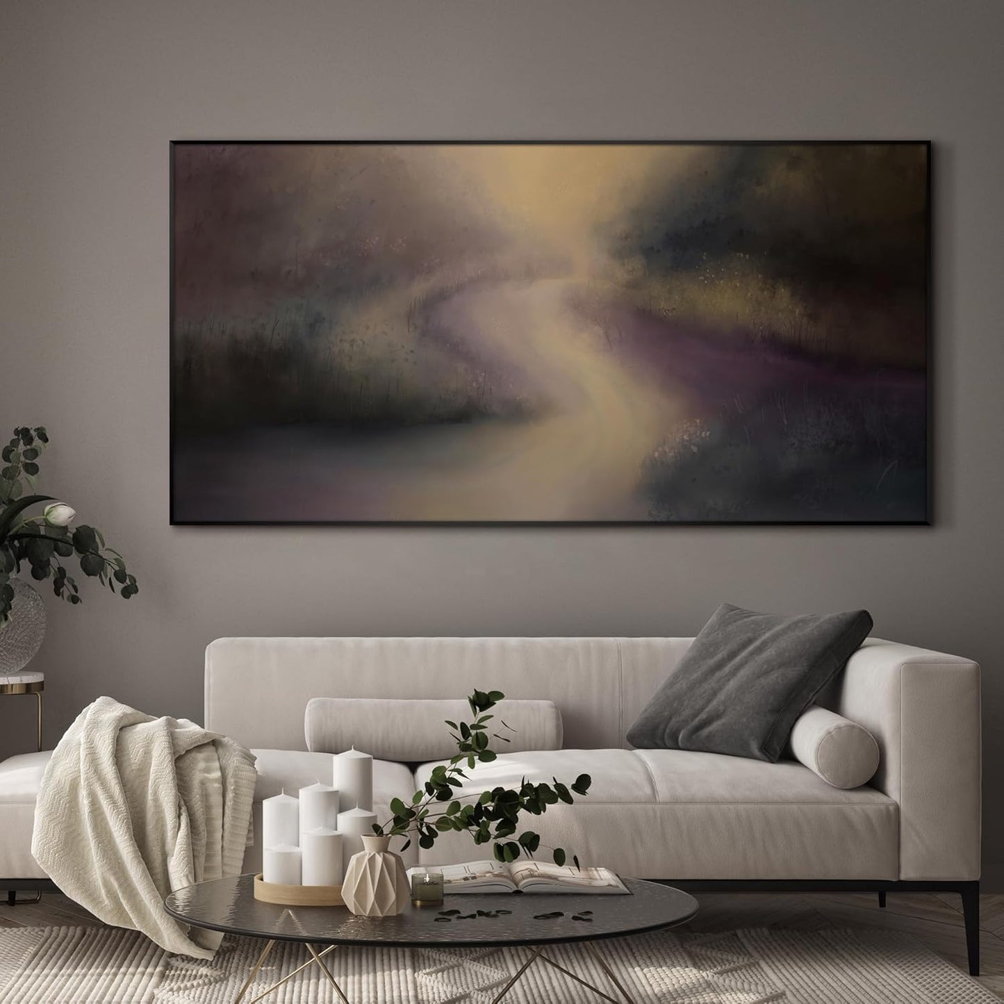 SIGNWIN 24"x46" Extra Large Framed Wall Art Golden Light River Path Dreamy Impressionist Landscape Illustration for Home Living Room Bedroom Decor (Frame Assembly Required)
