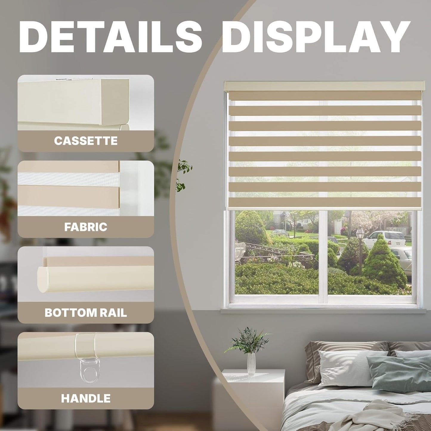HESTIA Cordless Zebra Blinds Light Filtering Roller Shades UV Blocking Blackout Privacy Indoor Window Shades for Home Office Day and Night, Beige,38" W x 60" H