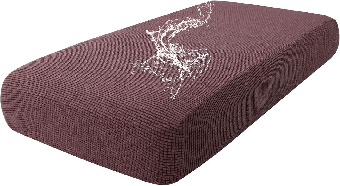 hyha Waterproof Couch Cushion Covers for Pets, Non Slip Sofa Seat Cover for Dogs Washable, Soft Thick Stretch Jacquard Fabric, Sofa Slipcovers with Elastic Bottom (1 Piece for Medium, Chocolate)