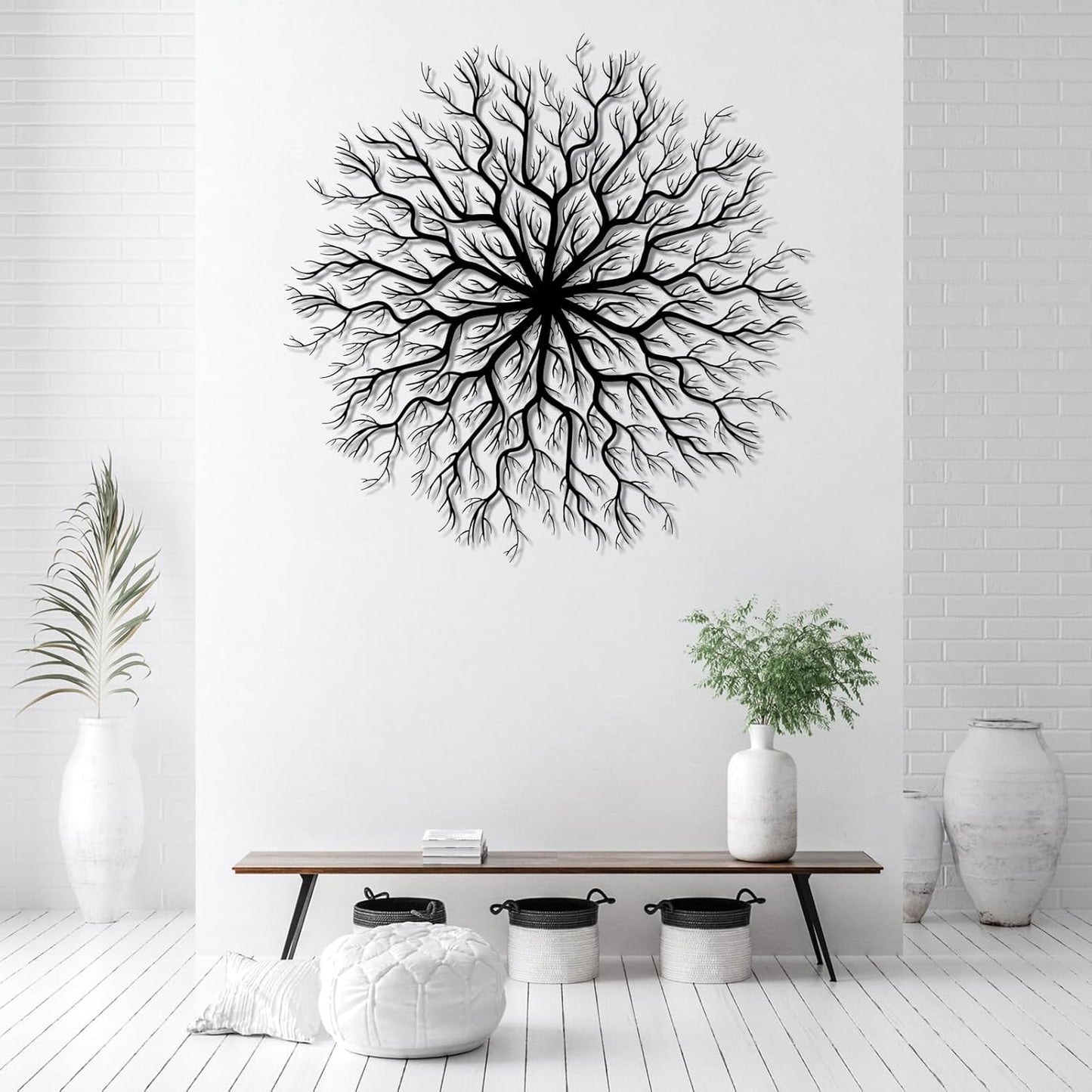Tree of Life Metal Wall Art, Metal Tree Wall Art, Large Round Sculpture, Round Branch Wall Decor, Large Branch Artwork, Nature Sign, Wall Decor for Living Room, Housewarming Gift (Silver, 28"x28"|70x70cm)
