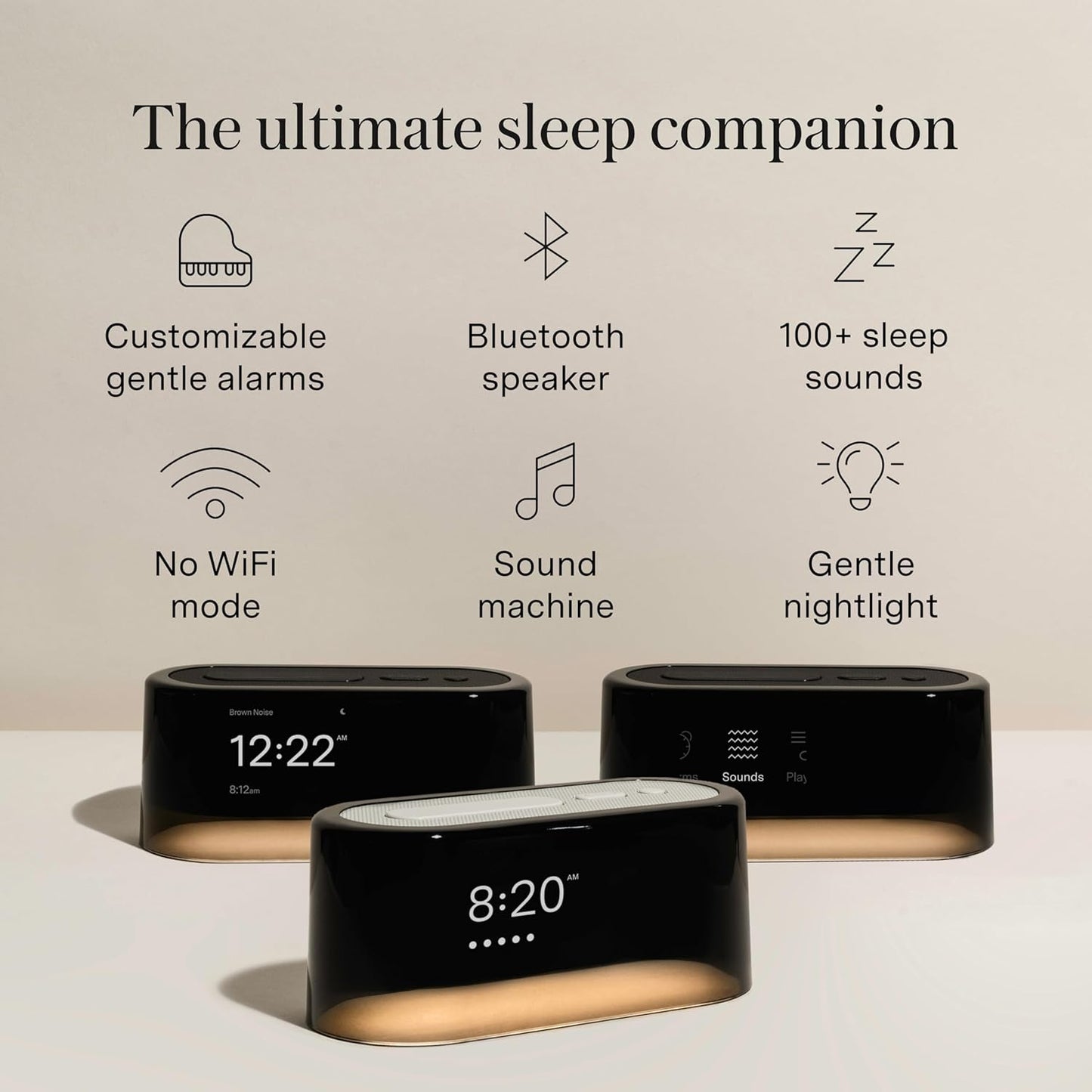 Loftie Alarm Clock with Sound Machine – Smart Alarm Clock with Light, White Noise, Bluetooth Speaker, Night Light Sound Machine, 100+ Sounds, Blackout Mode, No WiFi Mode, Optional Subscription - Peach