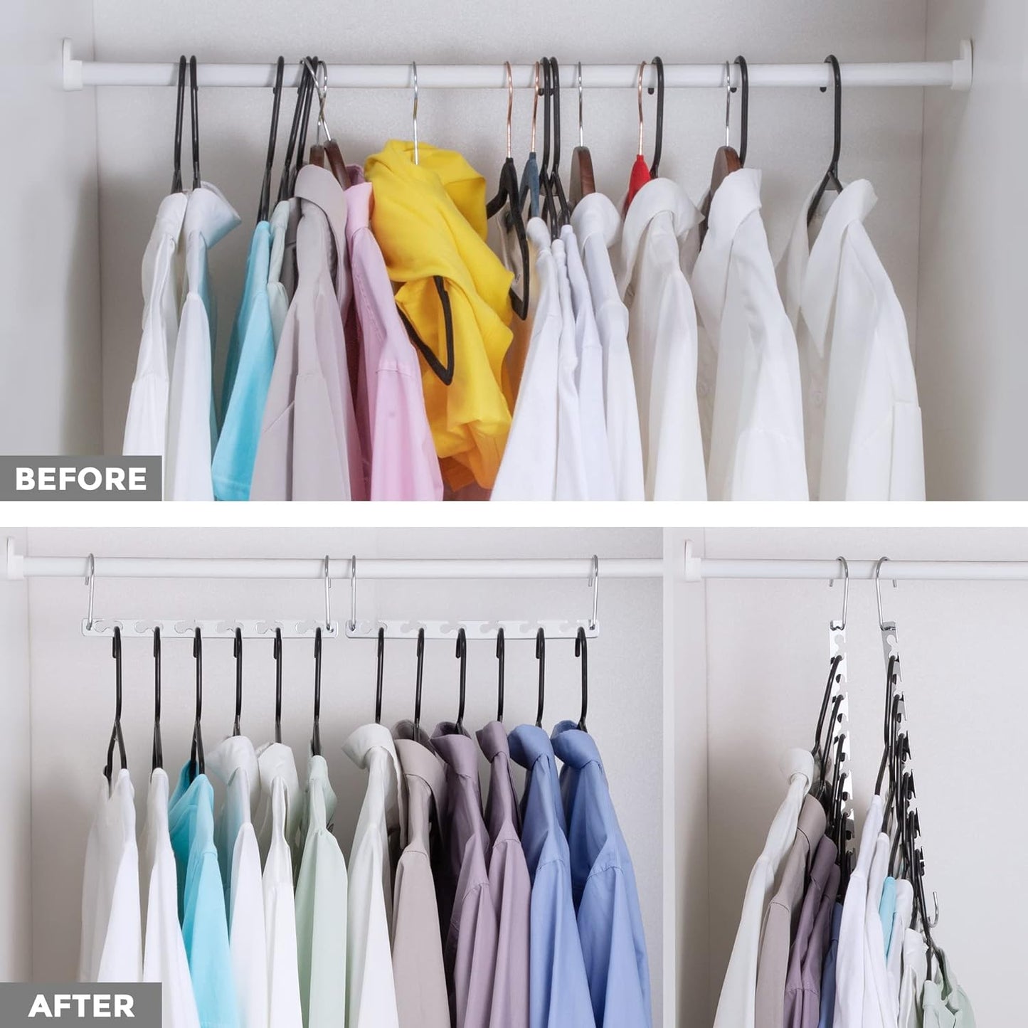 HOUSE DAY Space Saving Hangers for Clothes 6 Pack, Heavy Duty Hanger Organizer | 30 Lbs Capacity |, Metal Magic Hanger, Sturdy Multi Hangers, Closet Space Saver Closet Organizers and Storage