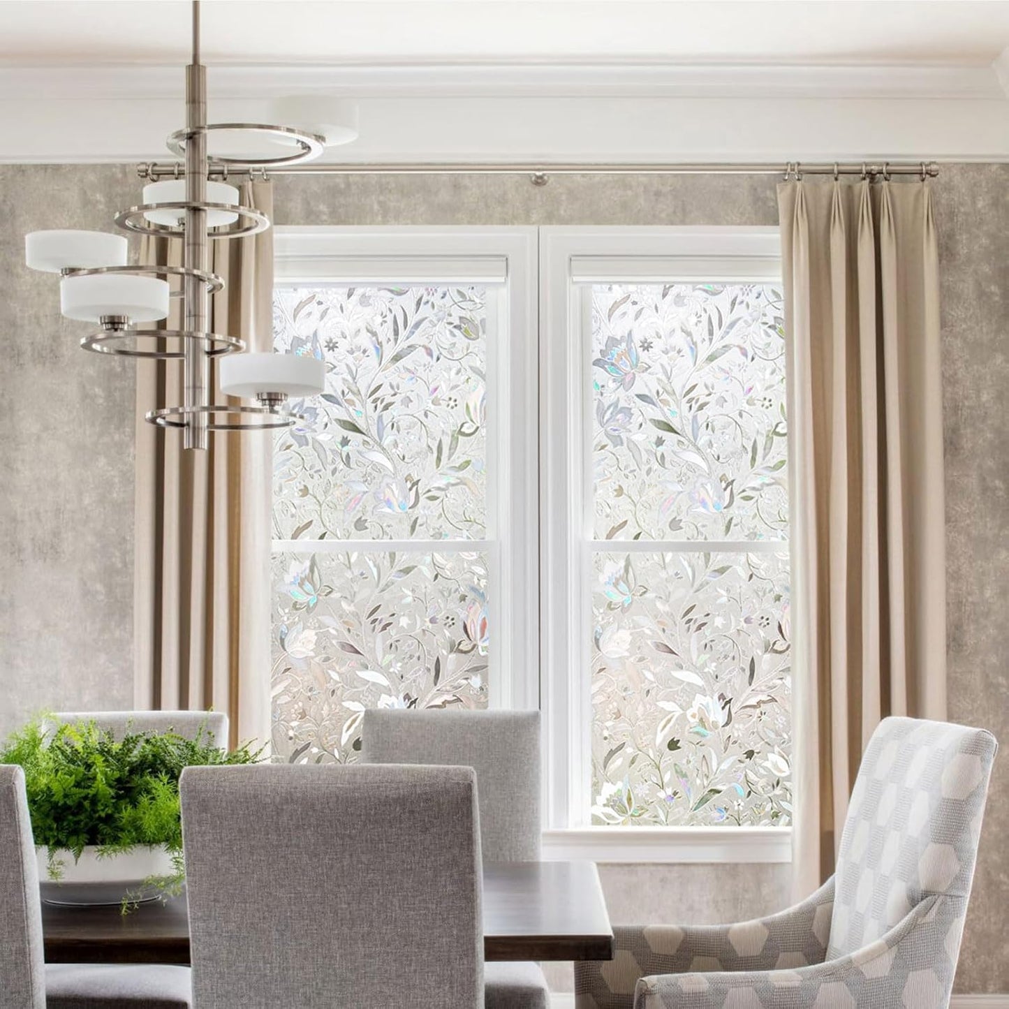 Kromapolis Window Film - Privacy, Decorative Stained Glass Vinyl Covering, Frosted Static Clings, Non-Adhesive, No-Glue (35.4 x 157.4 inch)
