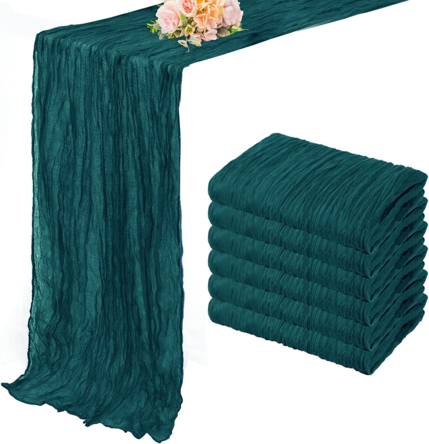 6 Pack Teal 10FT Cheesecloth Table Runner Rustic Gauze Cheese Cloth Table Runner for Wedding Bridal Baby Shower Table Decorations Boho Fabric Sheer Birthday Party Table Decor 20 x 120 Inch Long