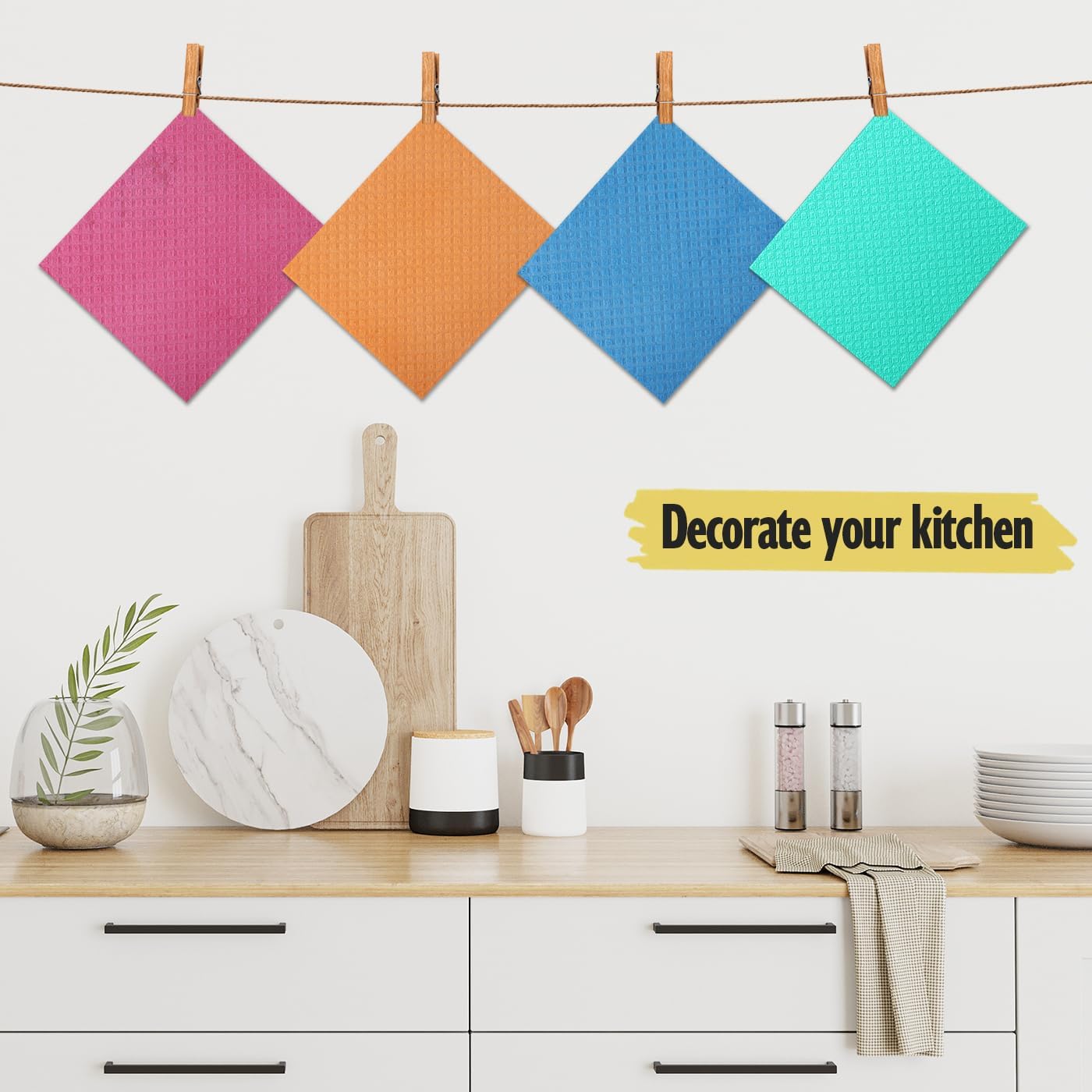Swedish Dishcloths - 10 Pack Reusable Kitchen Dishcloths - Ultra Absorbent Dish Towels for Washing Dishes - Cellulose Sponge Cloth Cleaning Cloths - Green
