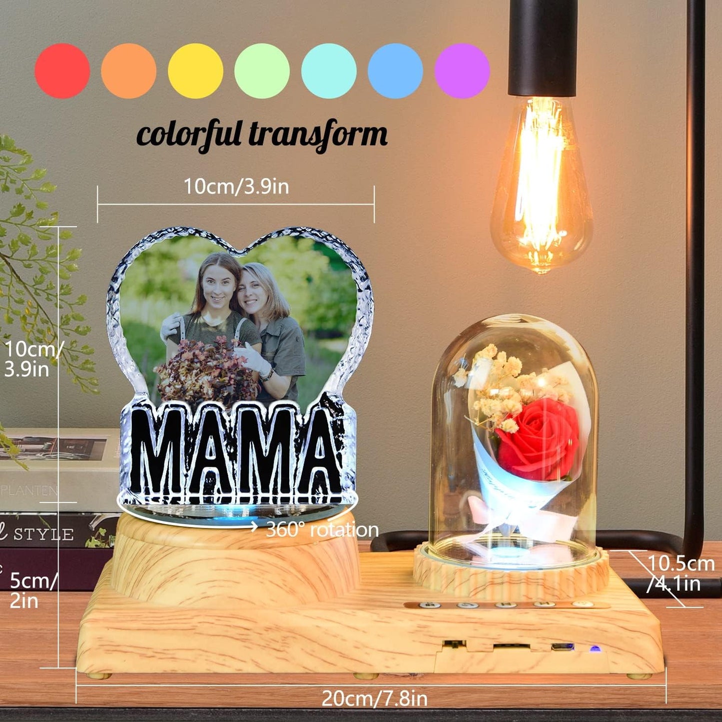 MAMA Crystal custom picture-personalized 3D Crystal Photo frame, birthday gifts, anniversary, wedding gift, gift for Mother's Day Gifts for Mom, Wife and Daughter, Rose-MAMA