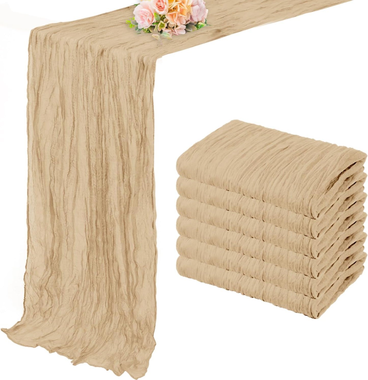 Sand 6 Pack 10FT Cheesecloth Table Runner 20 x 120 Inch Long Rustic Gauze Cheese Cloth Table Runner for Wedding Bridal Baby Shower Table Decorations Boho Fabric Sheer Birthday Party Table Decor