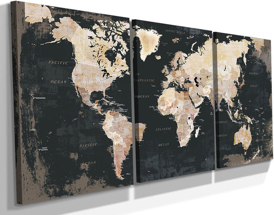Living Room Wall Art Vintage Home Office Decor Extra Large Bedroom Wall Decor Black Pictures for Wall Decorations Map Paintings